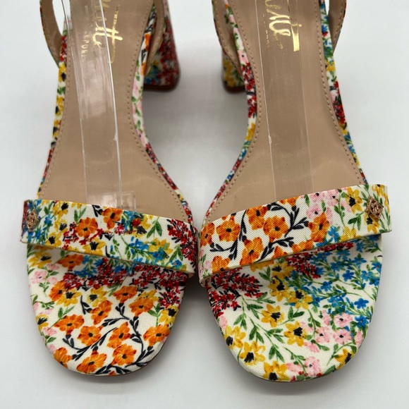 Nanette Lepore Clarissa Orange/Blue Floral Block Heels Sandals Size 9 - Picture 9 of 16
